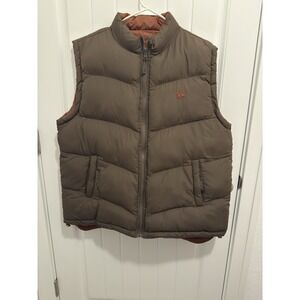 Bit & Bridle Men's Puffer Vest Brown Two Horse Logo Full Zip Padded Outerwear